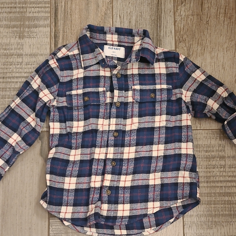 Old Navy Navy and White Plaid Kids Button-Down Shirt 100% Cotton